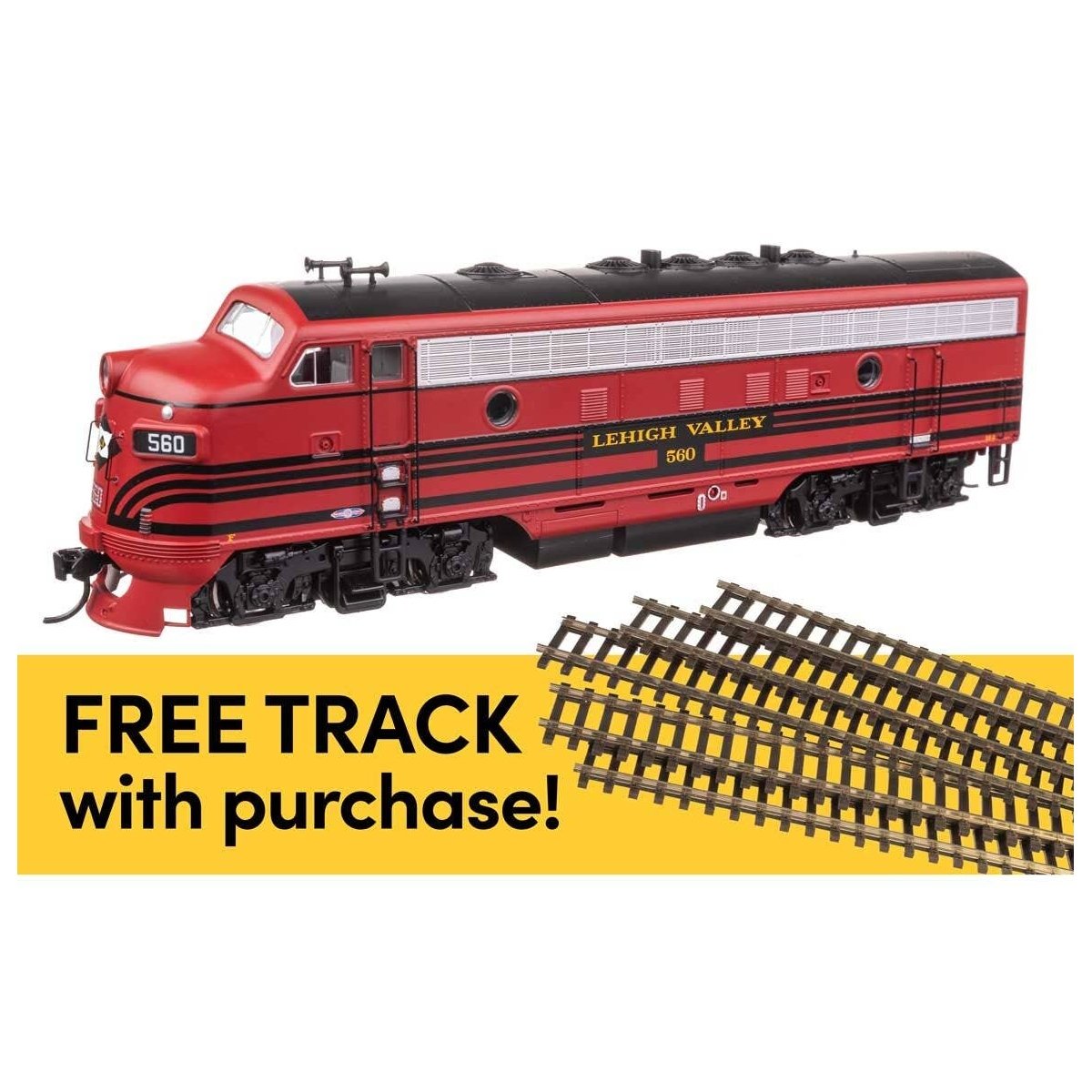 EMD F7A - Standard DC w/WalthersTrack Code 83 Flex Track 5-Pack -- Lehigh Valley 560, HO Walthers 11408
