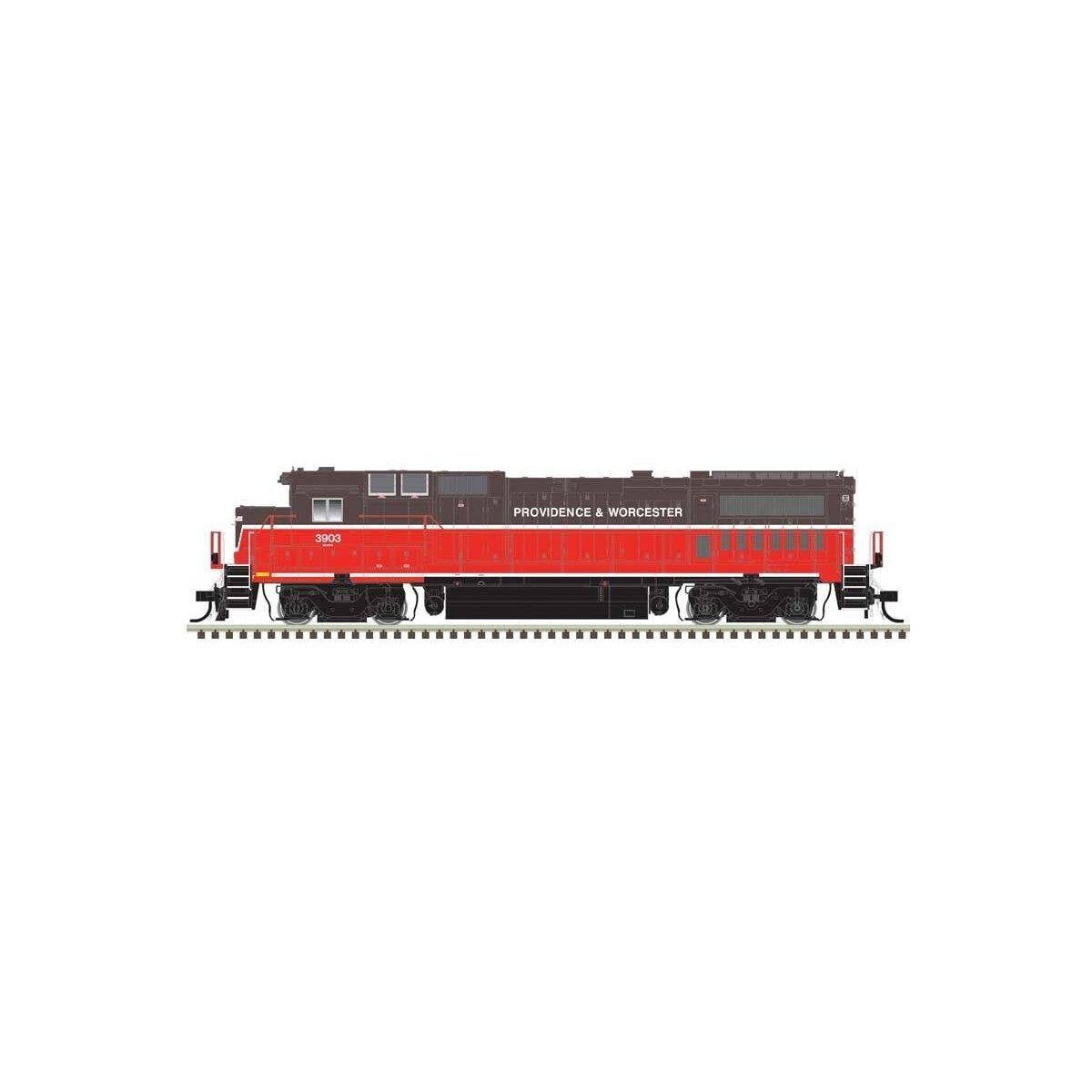 GE Dash 8-40B w/Ditch Lights - Standard DC - Master(R) Silver -- Providence & Worcester 3907 (brown, orange, white), HO Atlas Mo
