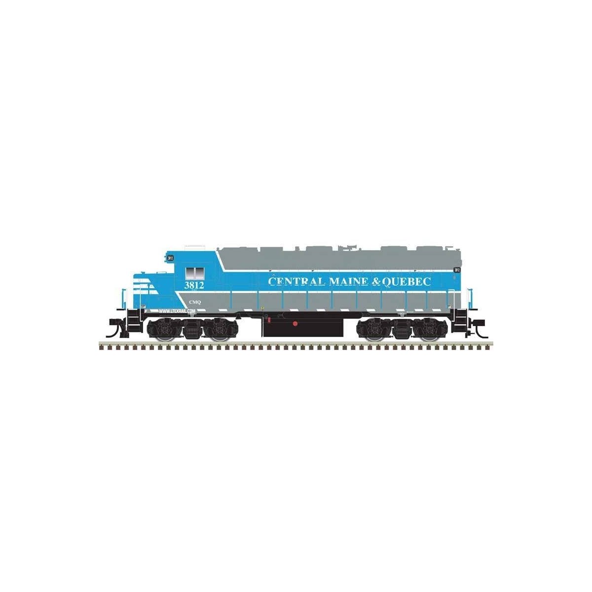 EMD GP38 Low Nose w/Dynamic Brakes - LokSound & DCC - Master(R) Gold -- Central Maine & Quebec CMQ 3812 (gray, blue, Ditch Light