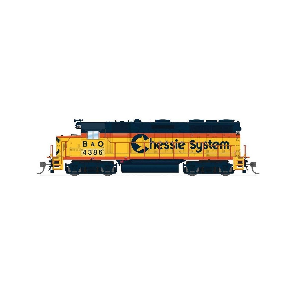 EMD GP35 Low Nose - Sound and DCC - Paragon4(TM) -- Chessie System B&O 4386 (Renumbered CSX, yellow, blue, vermillion), HO Broad