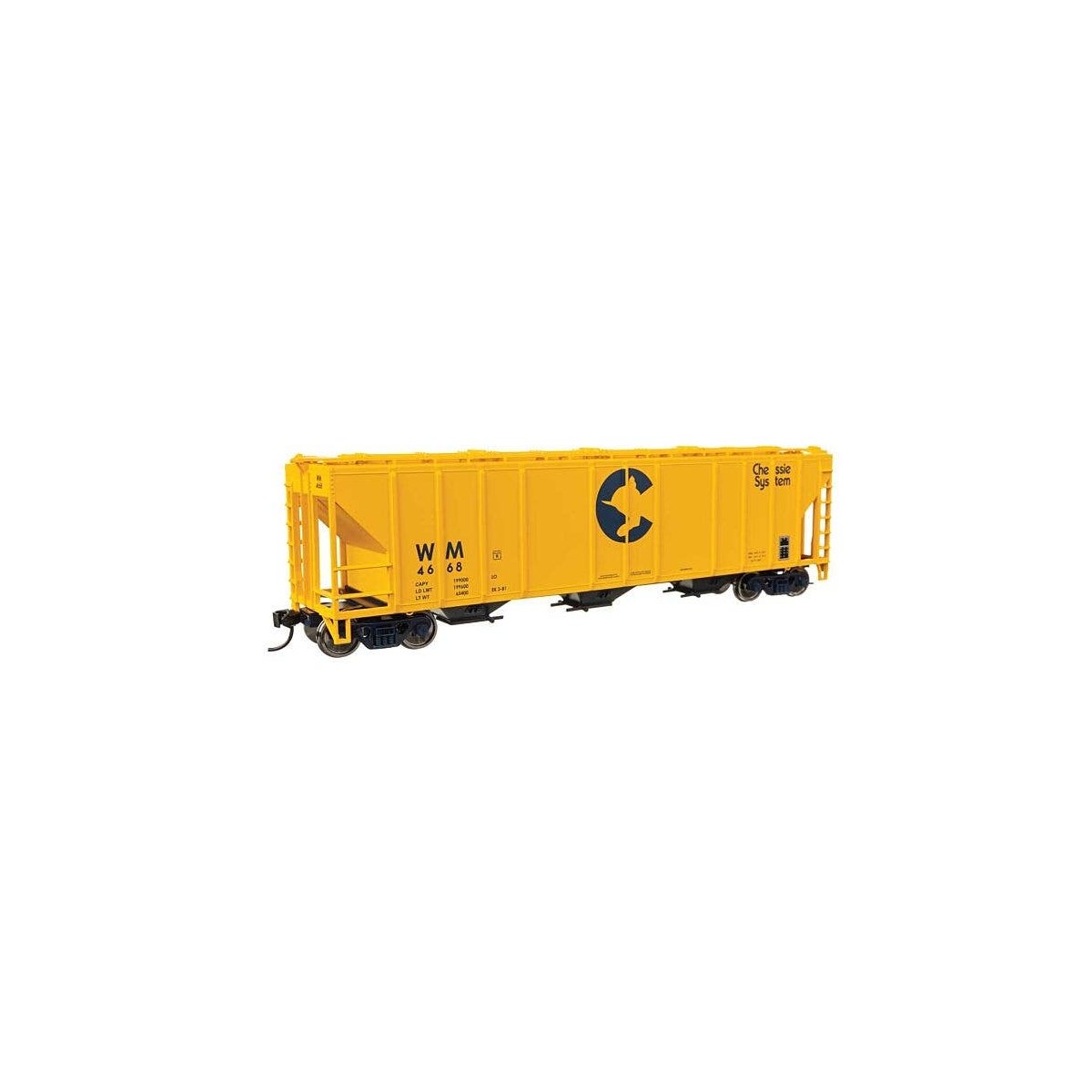 50′ Pullman-Standard PS2-CD 4427 3-Bay Covered Hopper - Ready to Run -- Western Maryland 4668, HO, WalthersMainline 49428