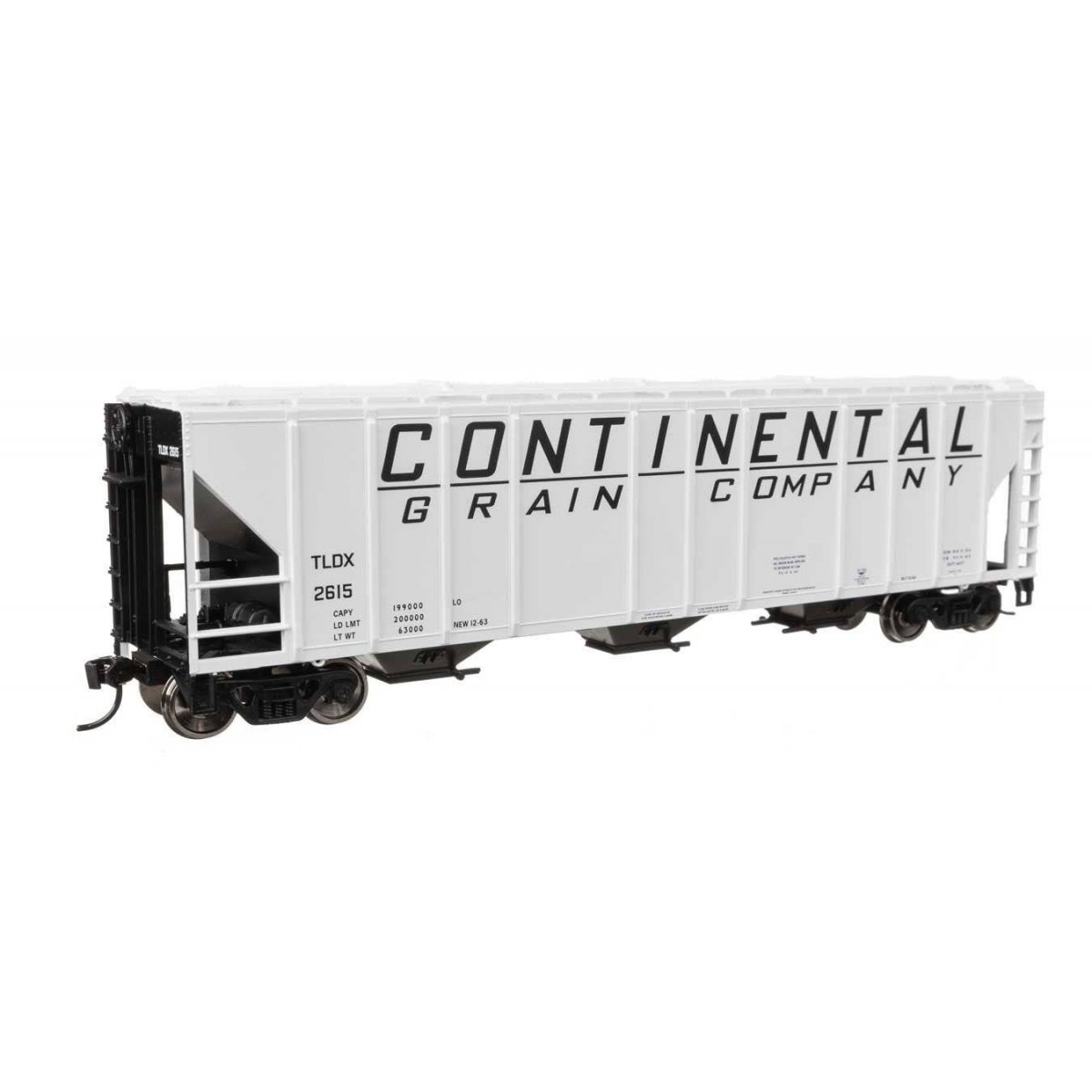 50′ Pullman-Standard PS2-CD 4427 3-Bay Covered Hopper - Ready to Run -- Continental Grain Co TLDX 2615, HO WalthersMainline 49