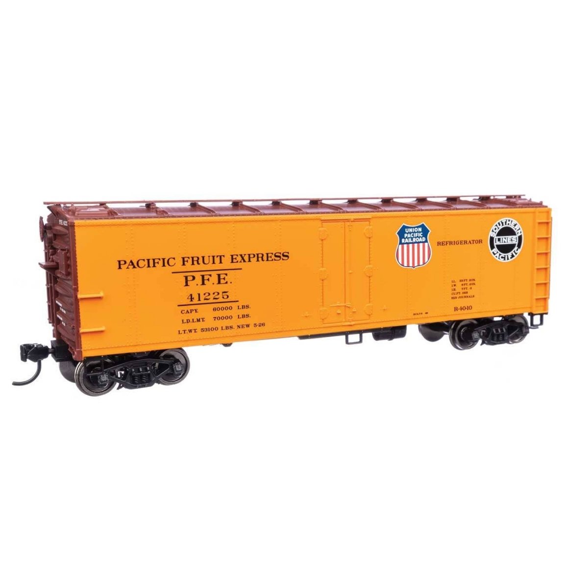 40′ Steel Reefer with Dreadnaught Ends - Ready To Run -- Pacific Fruit Express(TM) 41225 UP(R) & SP(TM) logos, HO WalthersMain