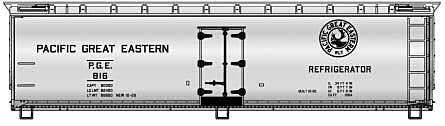 40′ Wood Reefer - Kit -- Pacific Great Eastern 818 (gray), HO, Accurail Inc 81803