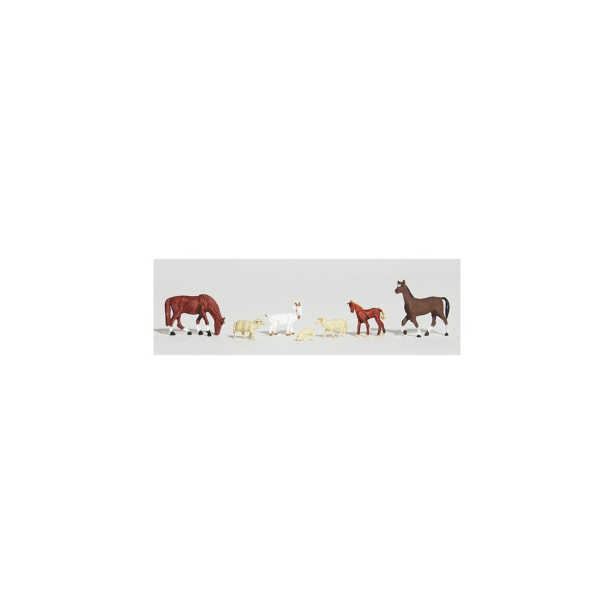 Livestock - Scenic Accents(R) -- 1 Goat, 2 Horses, 1 Colt, 2 Sheep, 1 Lamb, HO Woodland Scenics 1844