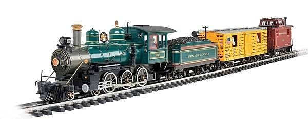 Cowcatcher Train Set - Standard DC -- 4-6-0 Locomotive, Animated Stock Car, Caboose Track Oval, Sp, G, Bachmann Industries 90040