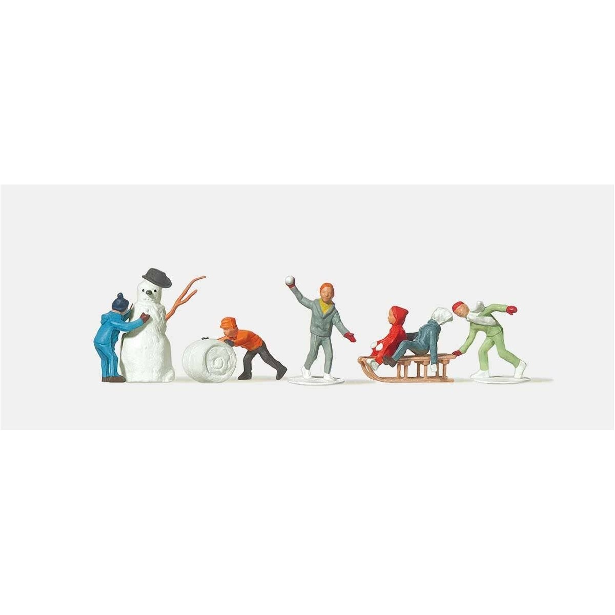 Children with Snowman and Sled -- pkg(6), HO Merten 212230