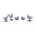 Chickens pkg(5), HO, ALL SCALE MINIATURES 870999