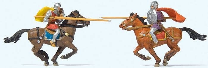 Knights in Jousting Tournament -- 2 Men & 2 Horses, HO, Preiser Kg 24763
