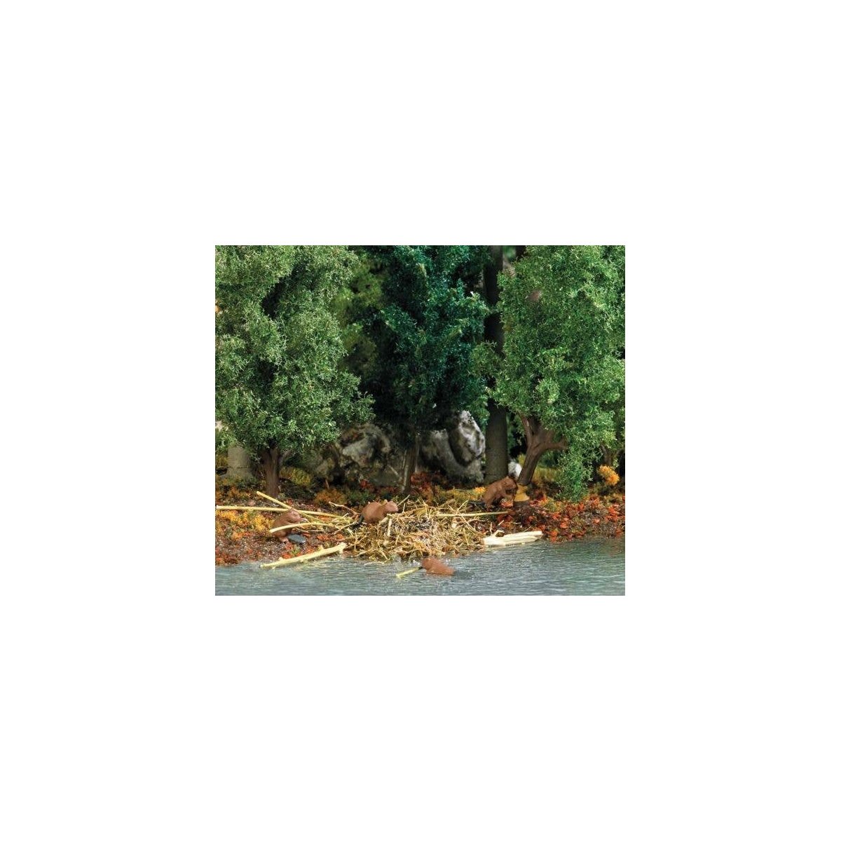 Beaver Lodge with 4 Beavers and Tree Miniature Scene, HO, Busch Gmbh & Co Kg 7893