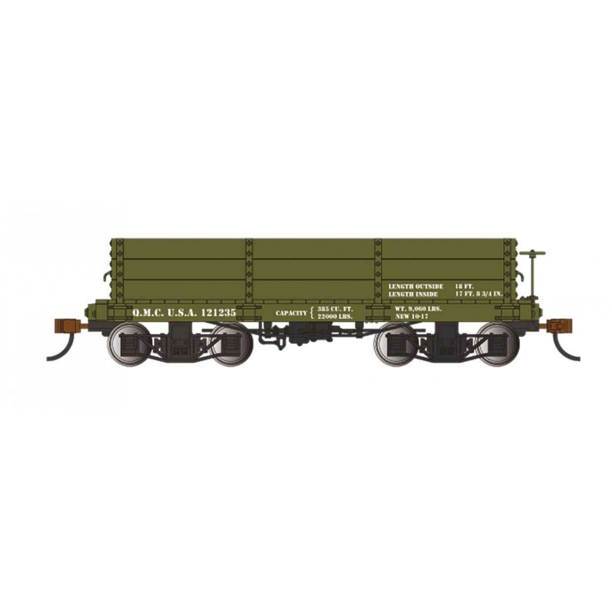 18′ Wood Low-Side Gondola 2-Pack - Spectrum(R) -- US Quartermaster O.M.C.U.S.A 121235, 122105 (green), On30 Bachmann Industrie