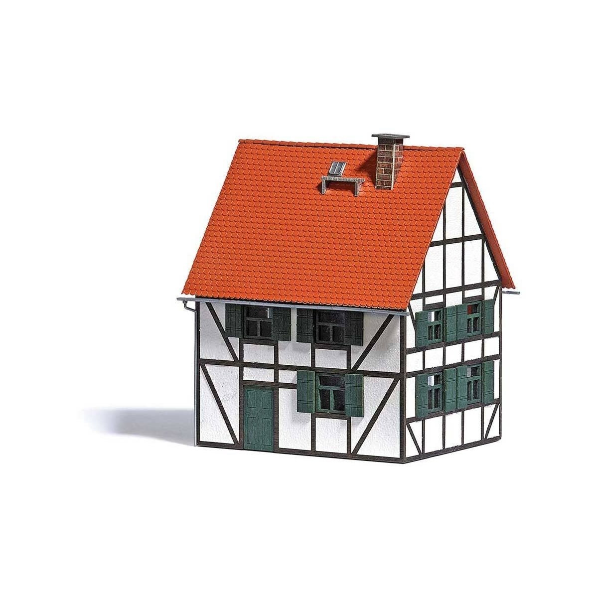 Half-Timber House -- Laser-Cut Kit - 3-11/16 x 3-3/16 x 4-3/8′ 9.3 x 8.1 x 11.1cm, HO Busch Gmbh & Co Kg 1666