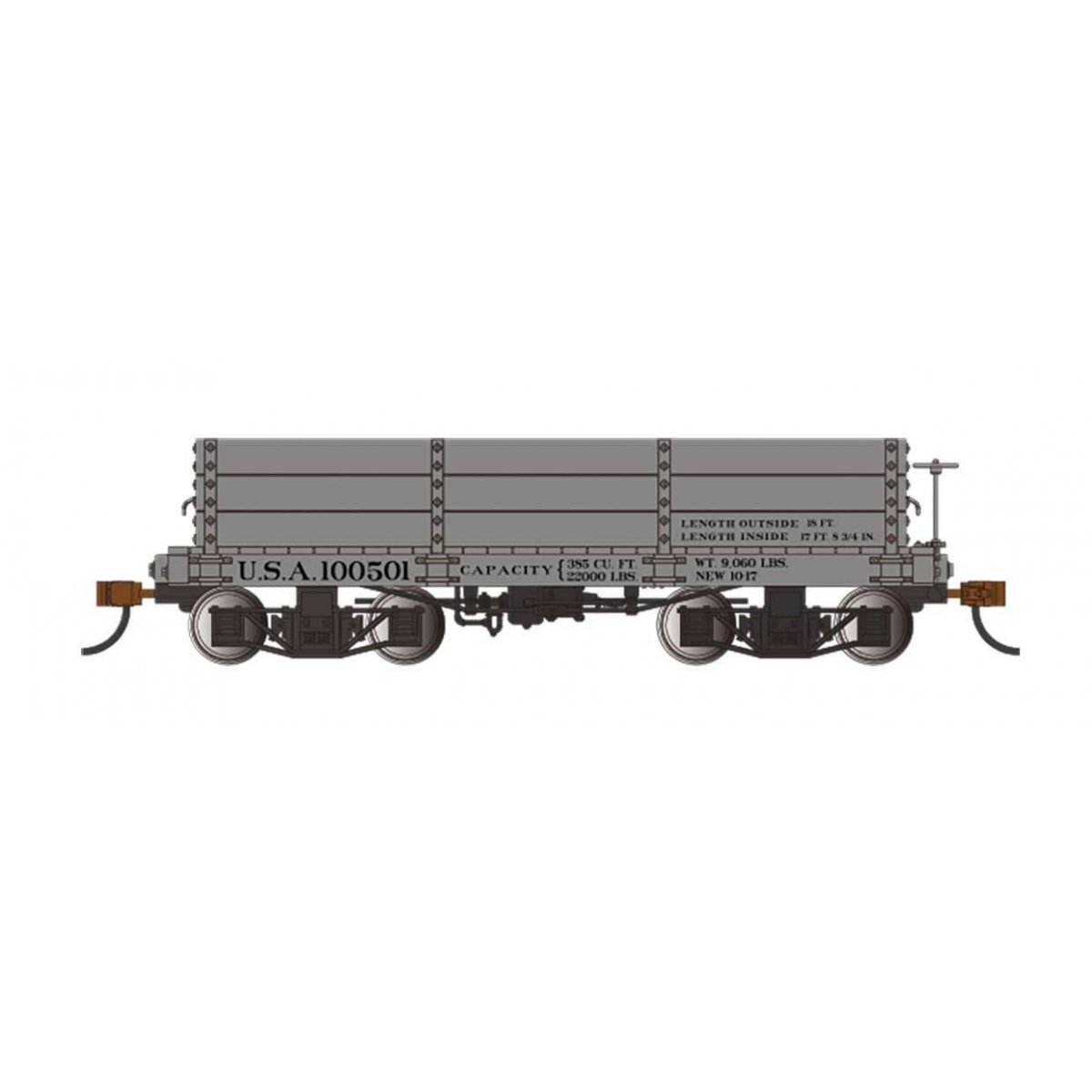 18′ Wood Low-Side Gondola 2-Pack - Spectrum(R) -- U.S.A. 100501, 100705 (gray), On30 Bachmann Industries 26532