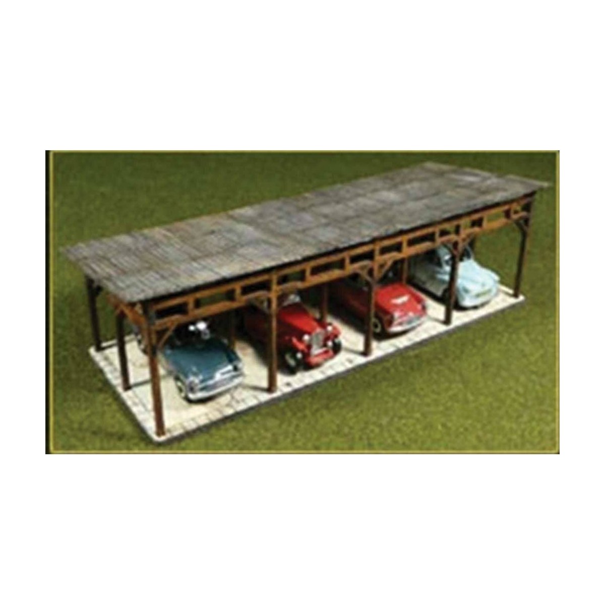 Car Shed/4-Space Carport -- Laser-Cut Wood Kit, HO Bachmann Industries 39102