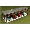 Car Shed/4-Space Carport -- Laser-Cut Wood Kit, HO, Bachmann Industries 39102