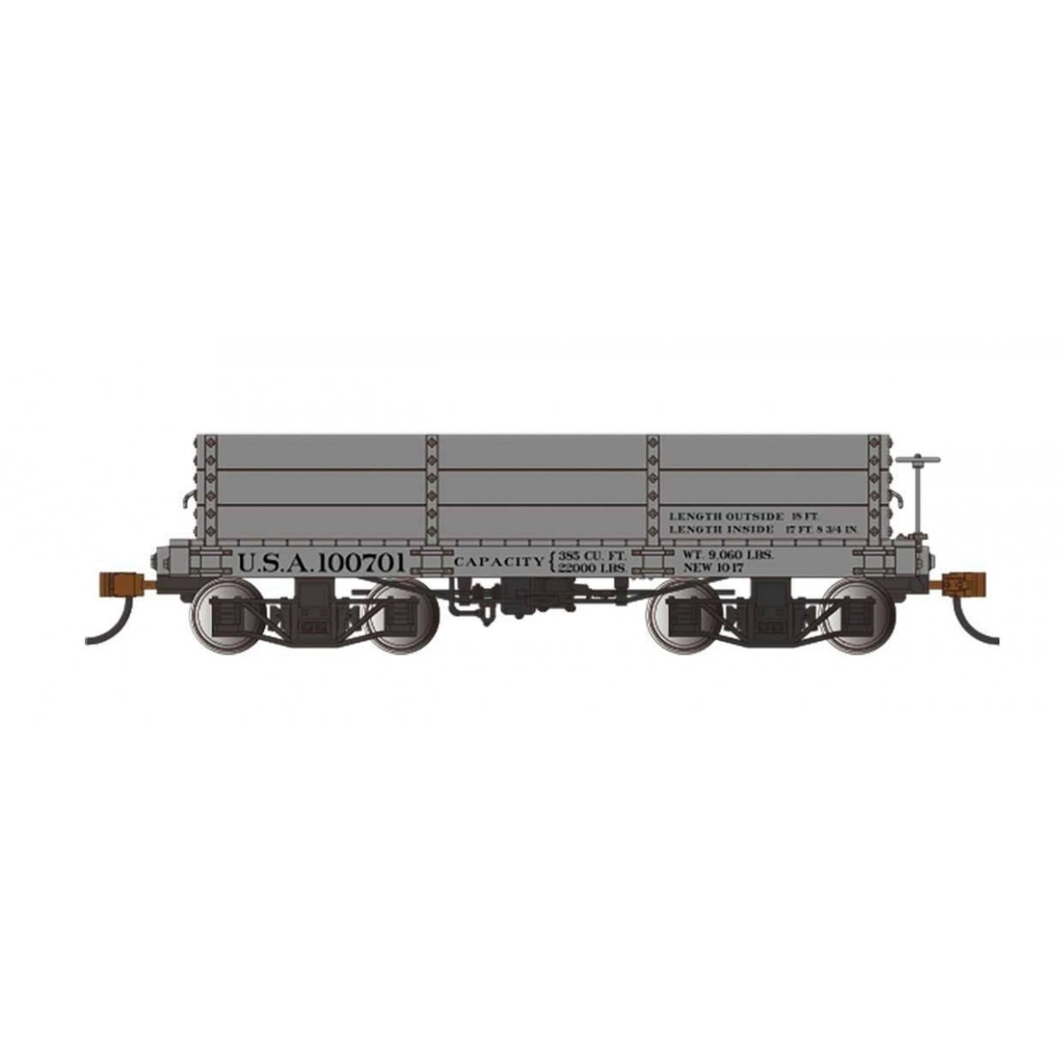18′ Wood Low-Side Gondola 2-Pack - Spectrum(R) -- U.S.A. 100701, 101222 (gray), On30 Bachmann Industries 26533