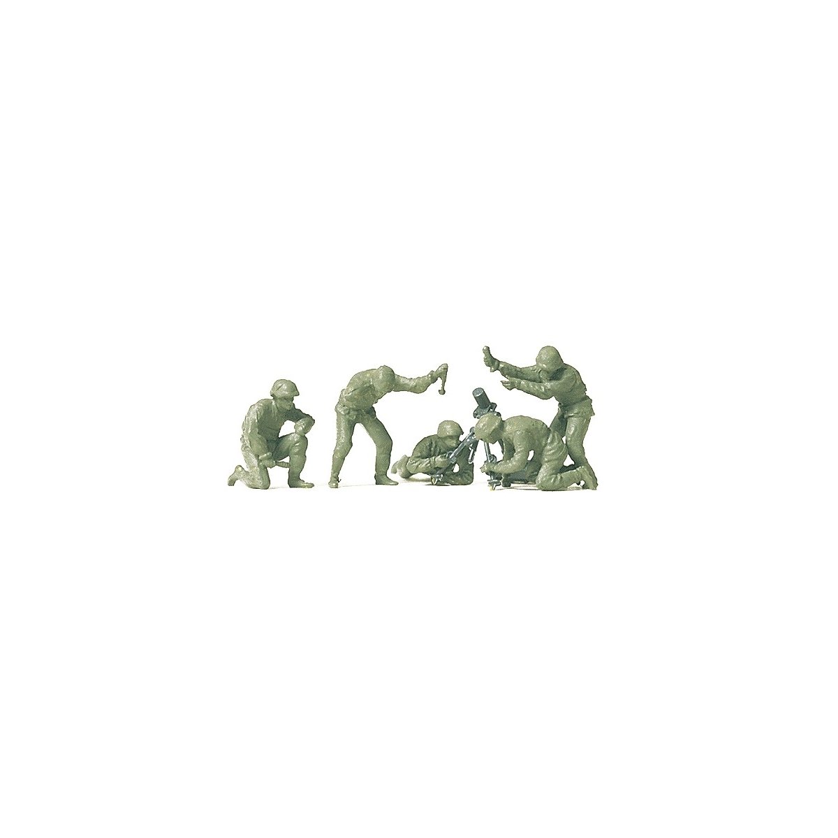 Military - Former German Army WWII - Unpainted Figures -- Fighting Mortar Crew, HO Preiser Kg 16541