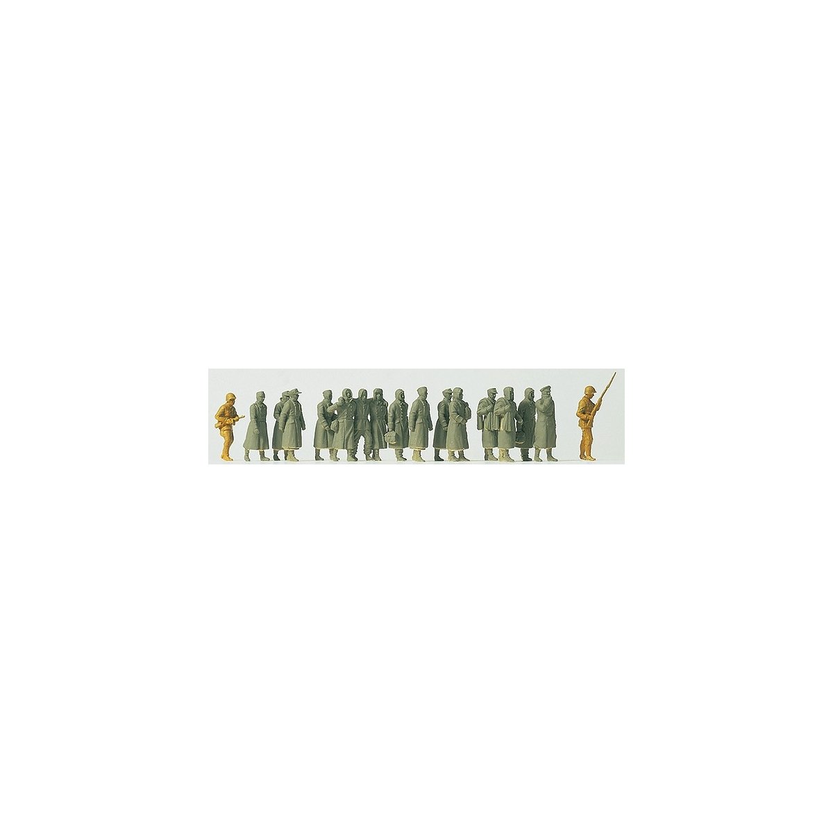 Military - Soviet Union WWI - Unpainted Figure Sets -- 2 Guards Escorting 17 German Prisoners, HO Preiser Kg 16578