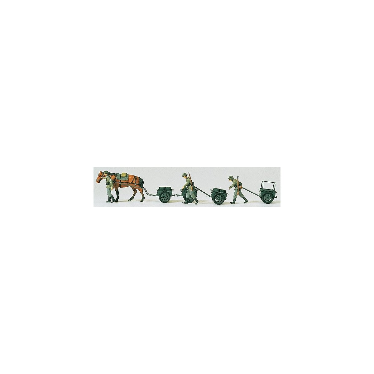 Military - Former German Army WWII - Unpainted Figures -- Horse- & Hand-Drawn Infantry Carts w/3 Soldiers, HO Preiser Kg 16547