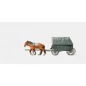 Former German Army WWII Horse-Drawn Transport (Plastic Kit) -- Replacement Type w/2 Figures & 2 Horses, Unpainted, HO, Preiser K