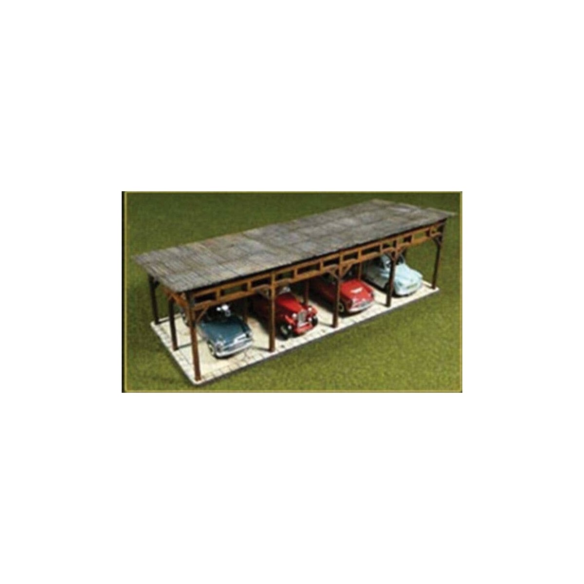 Car Shed/4-Space Carport -- Laser-Cut Wood Kit, HO, Bachmann Industries 39102