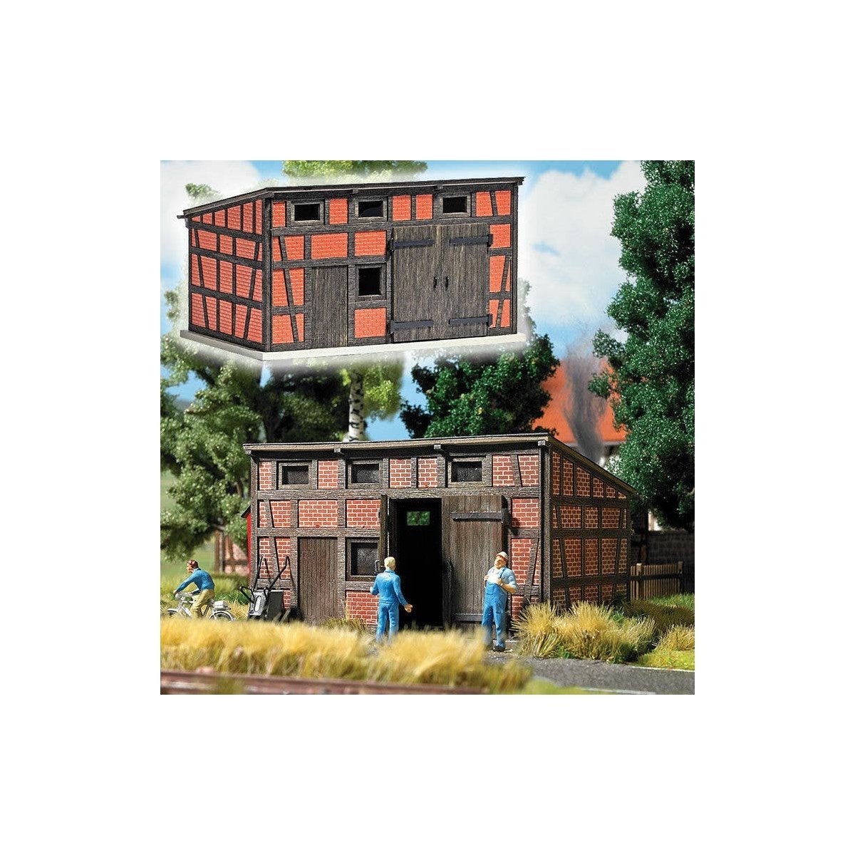 Half-Timbered Backyard Shed -- Laser-Cut Wood Kit - 1-13/16 x 1-1/4 x 1′ 4.6 x 3.2 x 2.6cm, N Busch Gmbh & Co Kg 8209