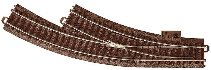 C-Track - Curved - Right Turnout - 30 Degrees -- Radius: 14-3/16′ 360mm, HO, Trix 62672