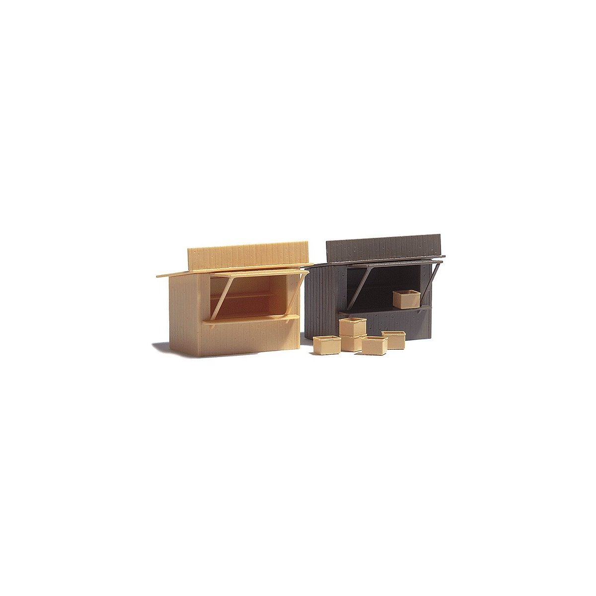 2 Stands/Market Stalls w/Crates -- Kit, HO Busch Gmbh & Co Kg 1055