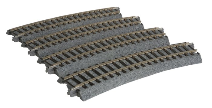 Curved Roadbed Track Section - Unitrack -- 22.5-Degree Section, 14-1/2′ 370mm Radius pkg(4), HO, Kato USA Inc 2280