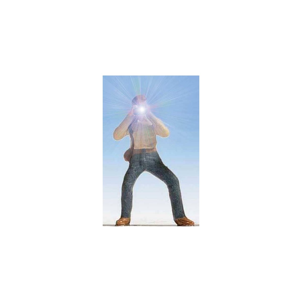Railfan Photographer with Working Camera Flash -- Blue Pants, HO East Coast Circuits 95105