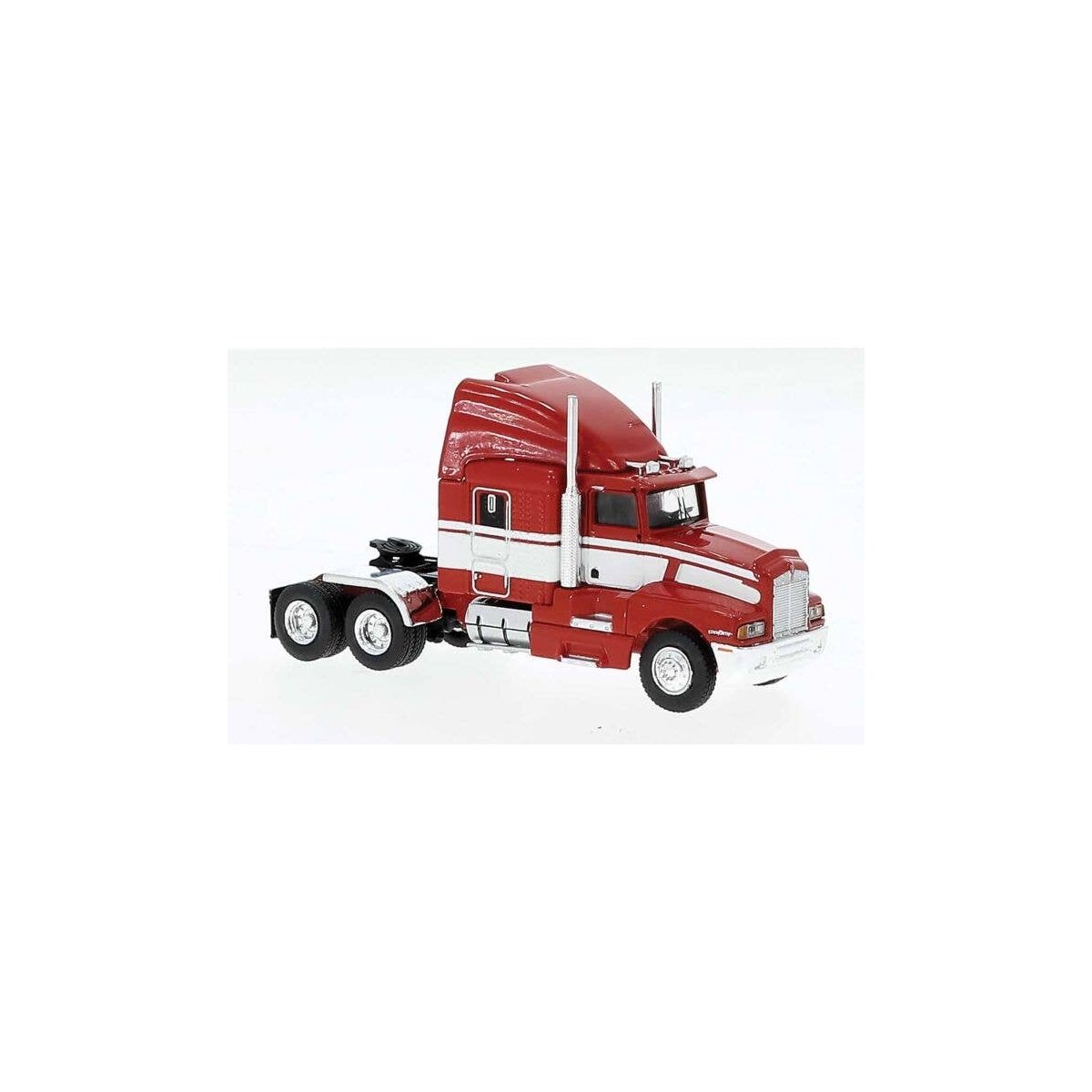 1984 Kenworth T600 Sleeper-Cab Tractor Only - Assembled -- Red, White, HO, Brekina Automodelle 85926