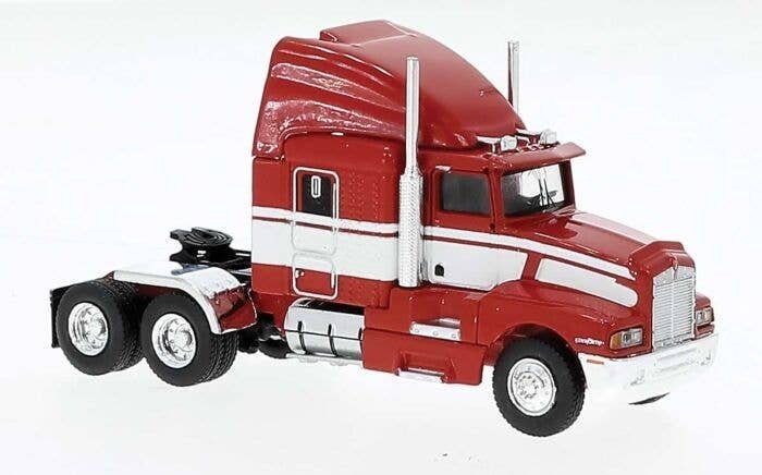 1984 Kenworth T600 Sleeper-Cab Tractor Only - Assembled -- Red, White, HO, Brekina Automodelle 85926