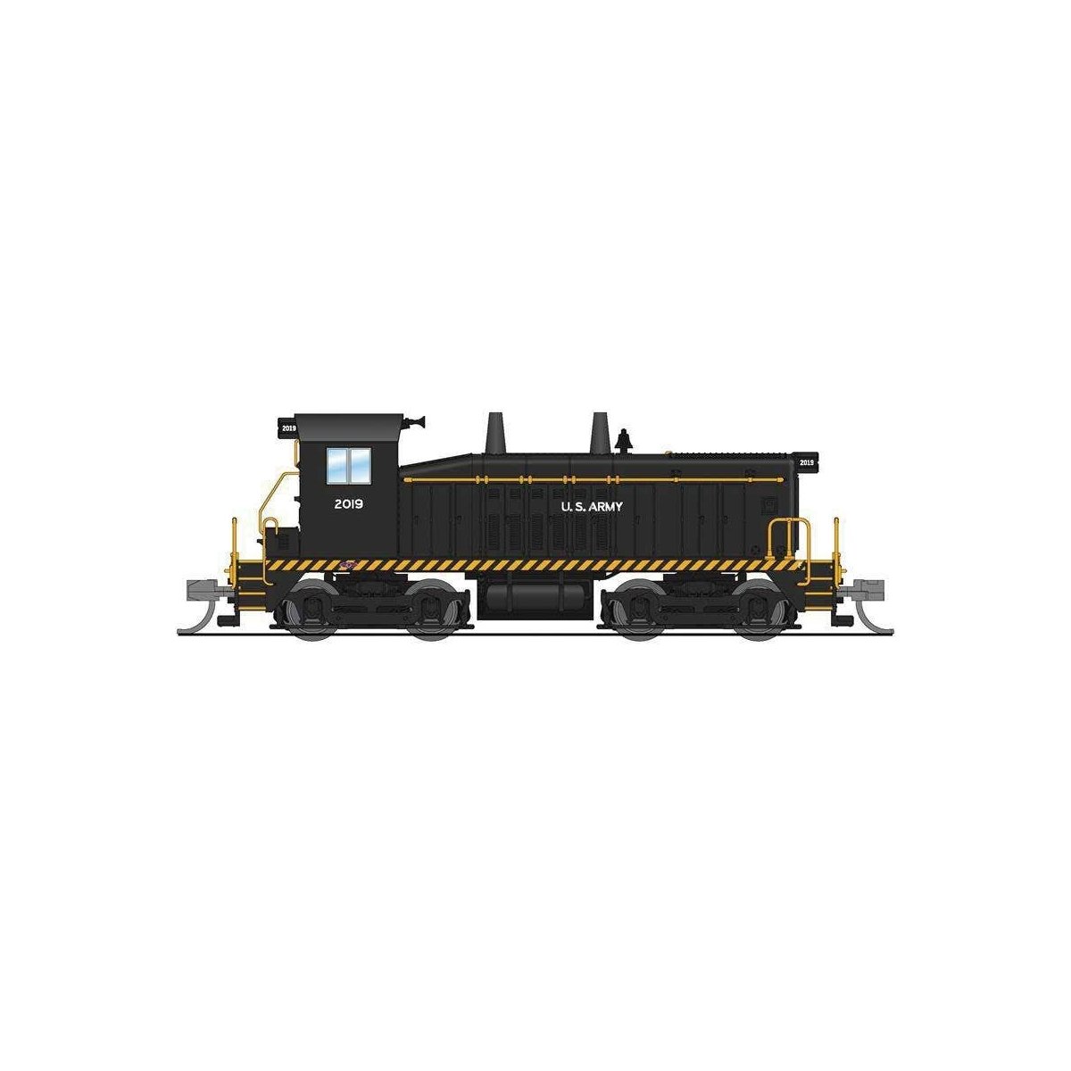 EMD SW7 - Sound and DCC - Paragon4(TM) -- US Army 2034 (black, yellow), N Broadway Limited Imports 7527