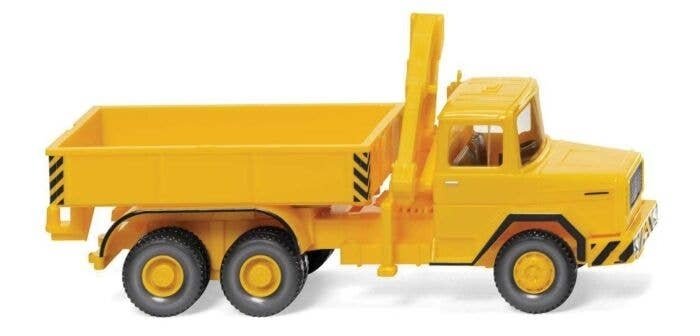 1970-1974 Magirus Deutz Heavy-Duty Low-Side Truck w/Crane - Assembed -- Yellow, Black, HO, Wiking 50404