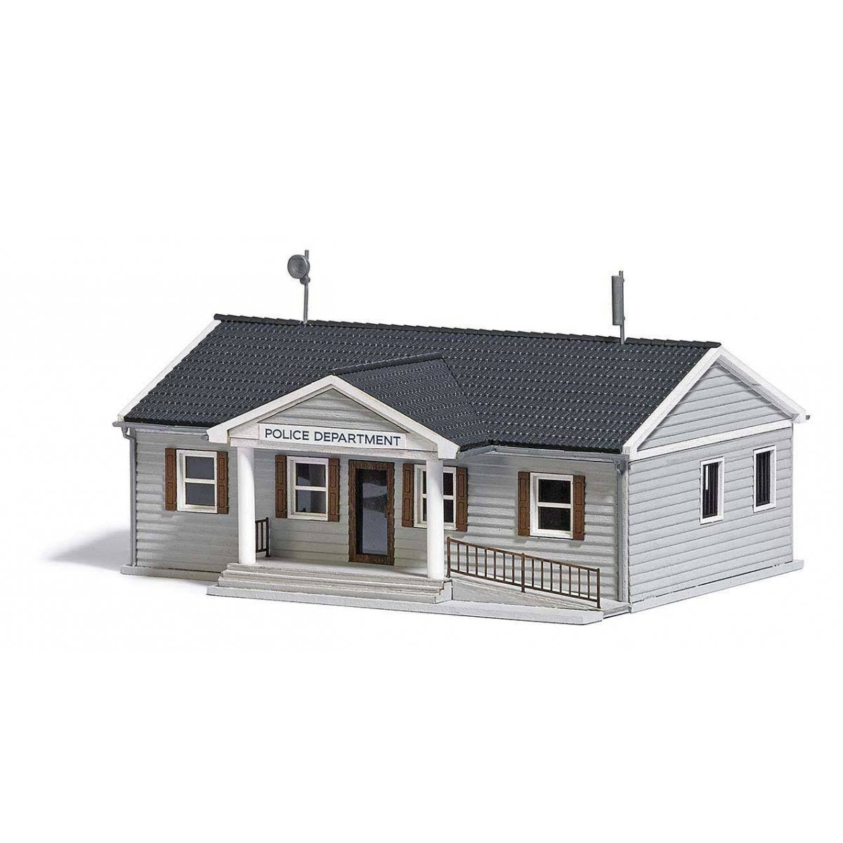 Police Station -- Laser-Cut Wood Kit - 5-9/16 x 4-13/16′ 14.2 x 12.3 x 7.7cm, HO Busch Gmbh & Co Kg 9731
