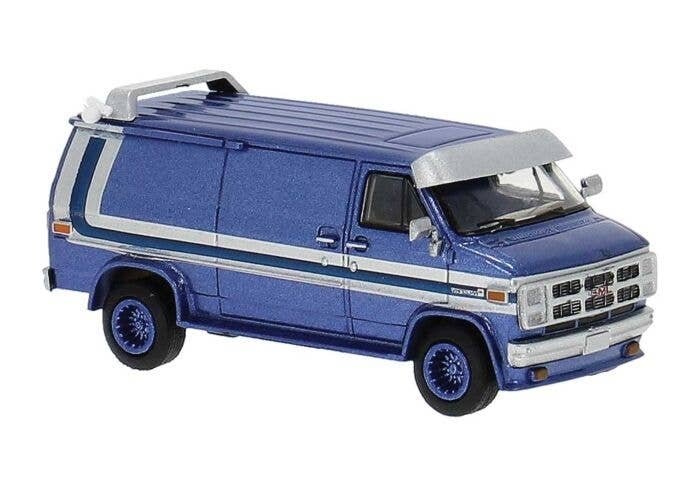 GMC Verdura Cargo Van - Assembled -- Blue, White, HO, Brekina Automodelle 18253