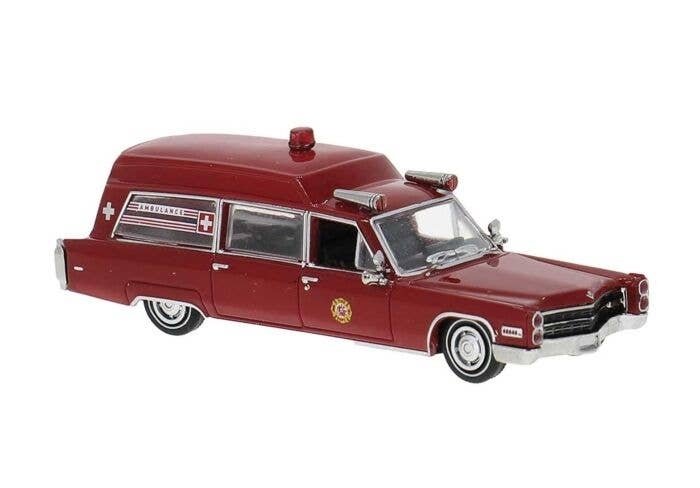 1966 Cadillac Meteor Ambulance - Assembled -- Red, HO, Brekina Automodelle 19775