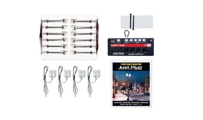 Double Lamp Post - Just Plug Value Pack -- With Light Hub pkg(12), N, Woodland Scenics 5913