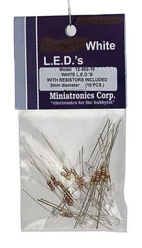 Standard Light Emiting Diodes (LEDs) 5mm Diameter -- White pkg(10), All Scales, Miniatronics Corp. 1250010