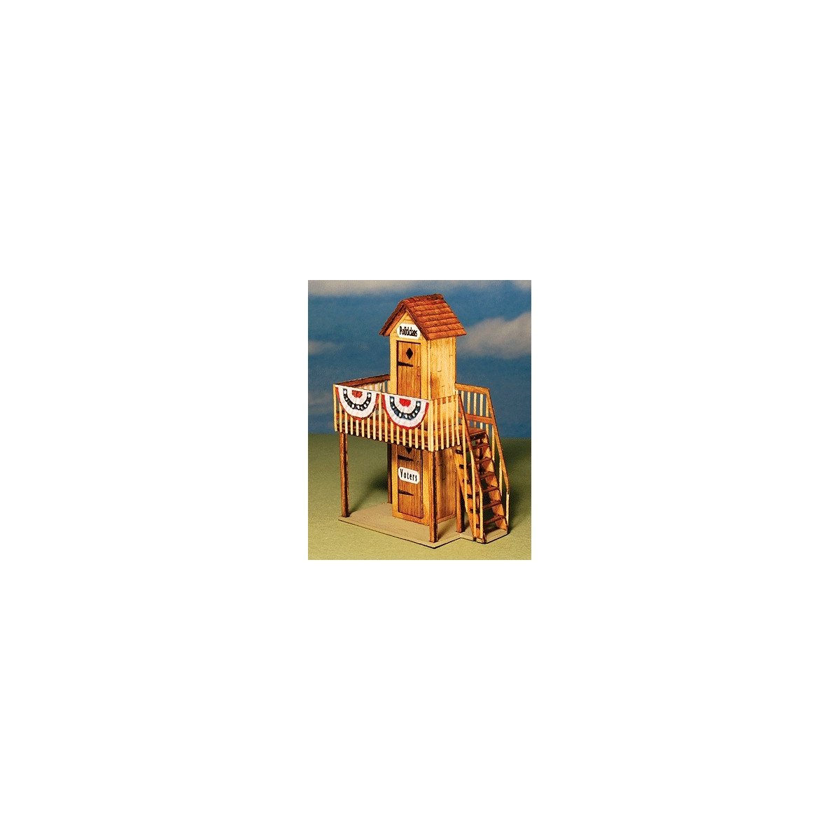 2-Story PC Outhouse - Kit (Laser-Cut Wood) -- Includes Signage 1-5/8 x 15/16 x 2-1/4′, HO GCLaser 1282