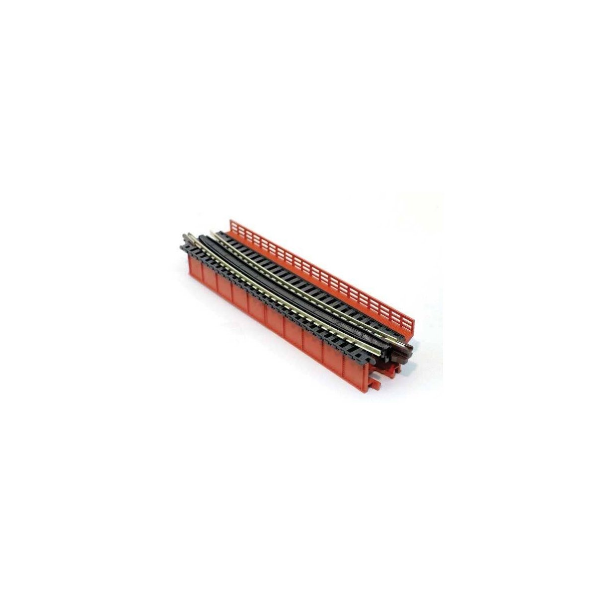 Single-Track Curved Deck-Girder Bridge, Code 80 Track - Assembled - Unitrack -- 17-5/8′ 448mm Radius, 15 Degrees (red), N Kato