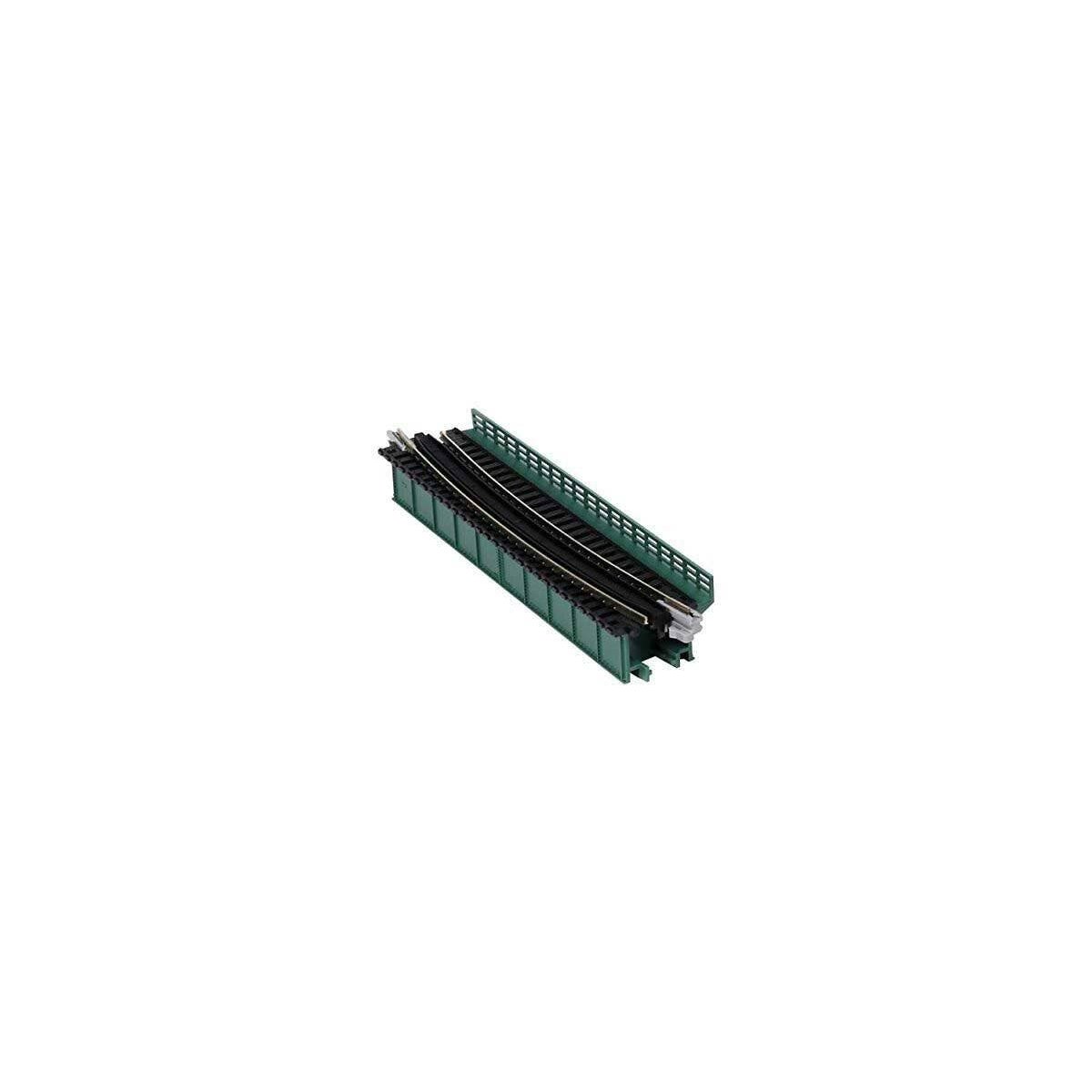 Single-Track Curved Deck-Girder Bridge, Code 80 Track - Assembled - Unitrack -- 19′ 481mm Radius, 15 Degrees (green), N Kato U