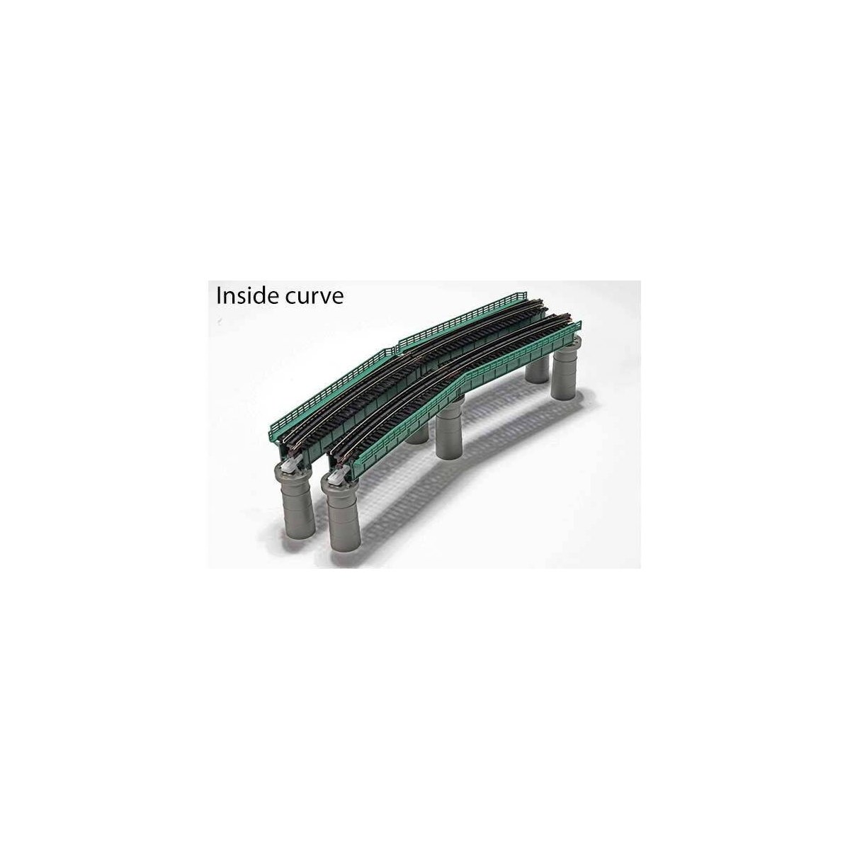 Single-Track Curved Deck-Girder Bridge 4-Pack, Code 80 Track - Unitrack -- 17-5/8′ 448mm Radius, 60 Degrees (green), N Kato US