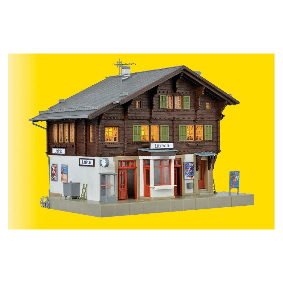 Litziruti Station w/Lights -- Kit - 6-5/16 x 5-1/2 x 5-1/2′ 16 x 14 x 14cm, HO Kibri 39497