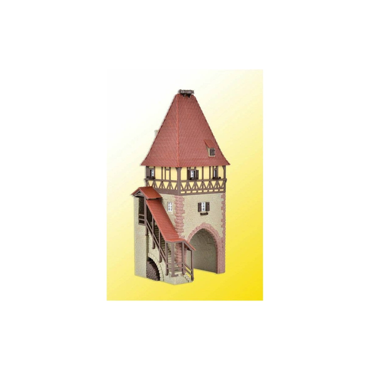 Timber-Framed Tower w/Gate -- Kit - 3-15/16 x 3-1/8 x 8-1/4′ 10 x 8 x 21cm, HO Kibri 38470