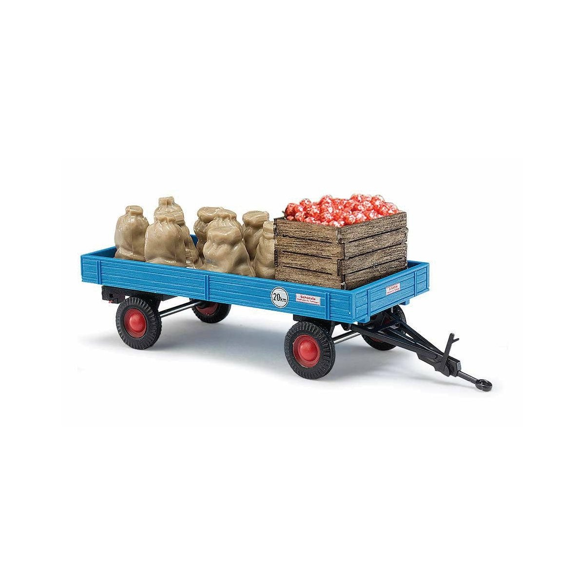 Low-Side Trailer w/Apple Load - Assembled -- Blue, HO Busch Gmbh & Co Kg 44995