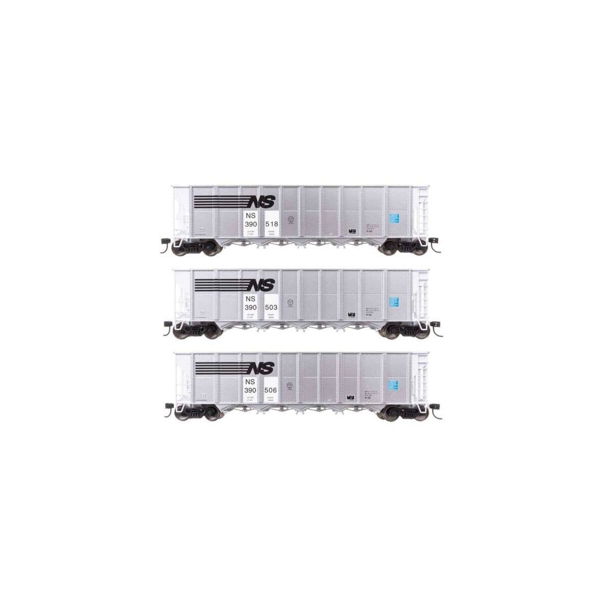 50′ RD-4 Hopper 3-Pack - Ready to Run -- Norfolk Southern 390503, 390506, 390518, HO, WalthersMainline 56878