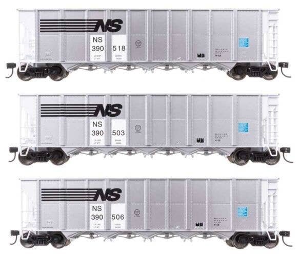 50′ RD-4 Hopper 3-Pack - Ready to Run -- Norfolk Southern 390503, 390506, 390518, HO, WalthersMainline 56878