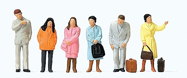 Waiting Travelers -- 4 Women & 2 Men, HO, Preiser Kg 14121