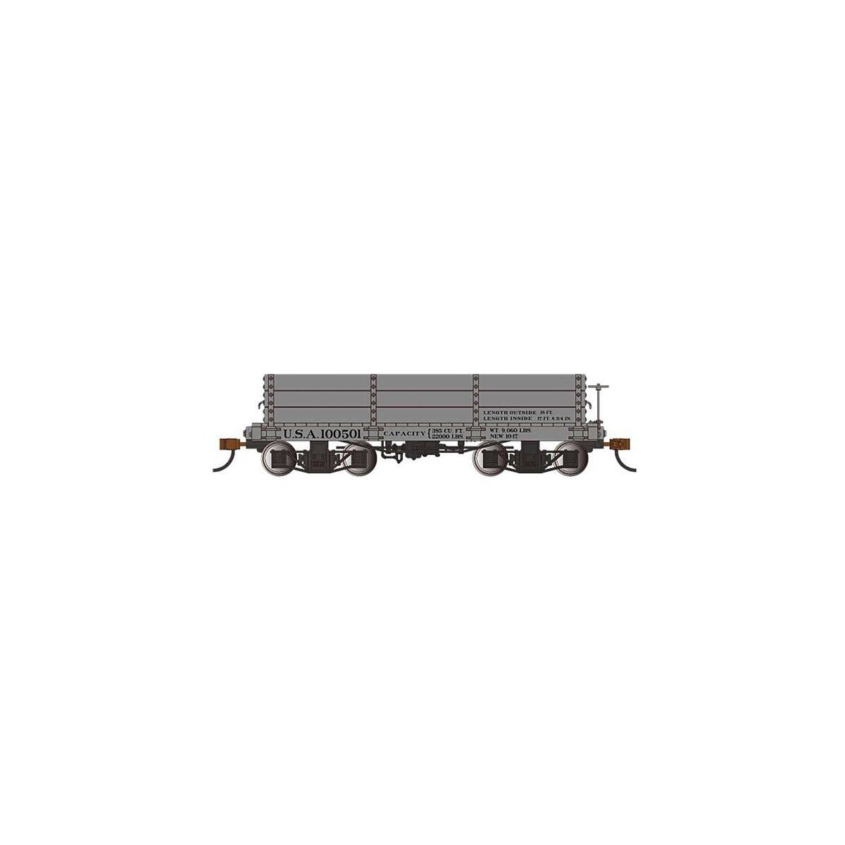 18′ Wood Low-Side Gondola 2-Pack - Spectrum(R) -- U.S.A. 100501, 100705 (gray), On30, Bachmann Industries 26532